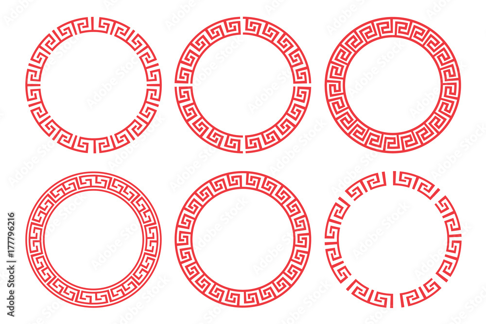 Poster chinese red circle frame set vector design.