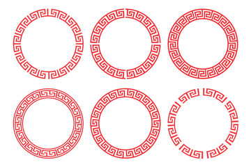 Chinese red circle frame set vector design.
