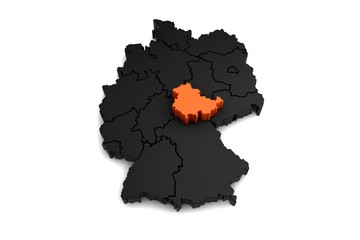 black germany map, with Thuringia region, highlighted in orange.3d render