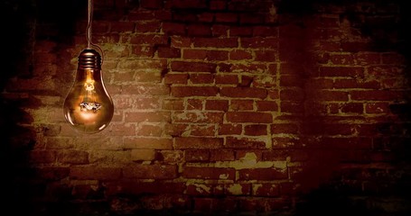Horror background, scary atmosphere with old bricks wall with old bulb on pendulum. Concept animation of anxiety and fear mood.