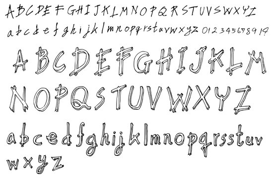 Set of Font brush illustration Hand drawn Sketch line vector eps10