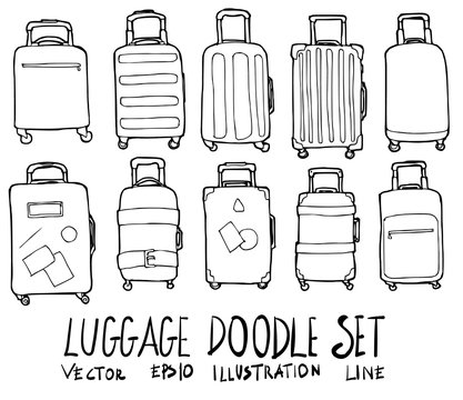 Set of Luggage illustration Hand drawn doodle Sketch line vector eps10