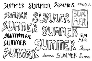 Set of Summer word illustration Hand drawn doodle Sketch line vector eps10