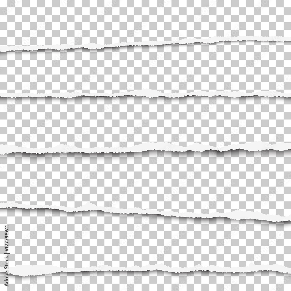 Wall mural five horizontal torn layers of transparent paper placed one under other with soft shadow. vector ill