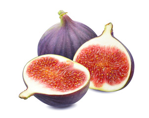 Fresh figs - whole and slices isolated on white background
