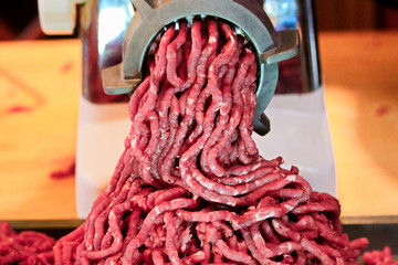 Closeup of freshly ground deer meat processed at home