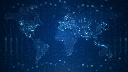 Blue Technological World Map with random chaotic figures and graphs, connections and visual effects. Animation is presented in HD resolution and perfect for any type of videos. - Powered by Adobe