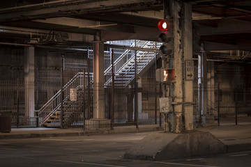 Light on stairs leading up from underground