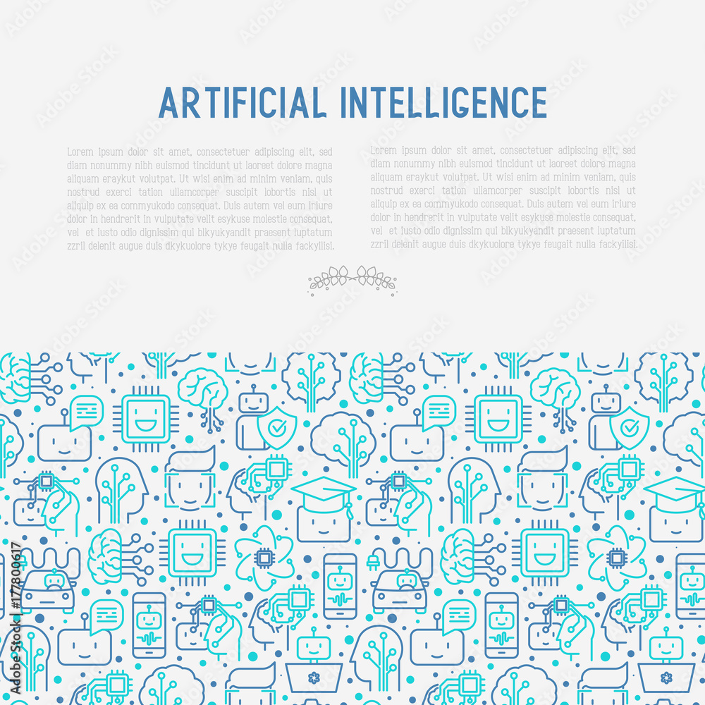 Aufkleber machine learning and artificial intelligence concept with thin line icons. vector illustration for b