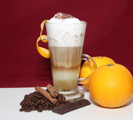 cappuccino with milk chocolate orange liquor cinnamon and coffee