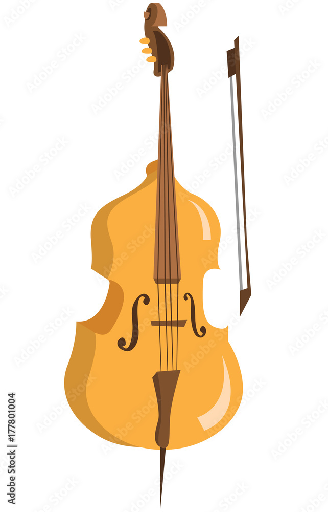 Wall mural Wooden cello with bow vector flat design illustration isolated on white background