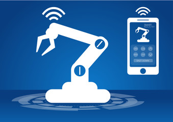 Industrial 4.0 concept, Smart Factory Vector Icon. WiFi Plant illustration. Internet of Things (IoT) Industrial Technology.