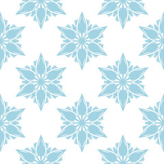 Blue floral seamless pattern on white background