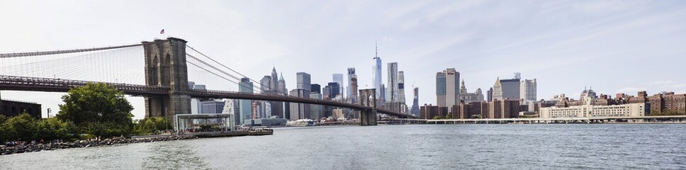 Panoramic view at Brooklyn Bridge view and Manhattan skyline, USA
