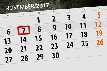 Fototapeta premium November 7 calendar