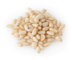 Shelled cedar pine nuts isolated on white background with clipping path