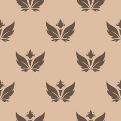 Brown floral ornament on beige background. Seamless pattern