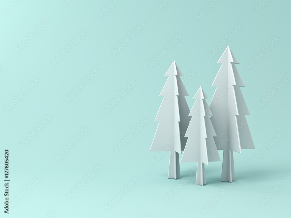 Poster christmas tree or pines on light green pastel color background for christmas decoration with blank s