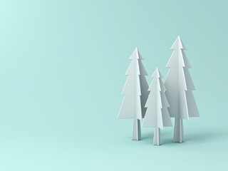 Christmas tree or pines on light green pastel color background for christmas decoration with blank space . 3D rendering.