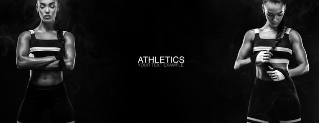 A strong athletic, female sprinter, running at sunrise wearing in the sportswear, fitness and sport motivation concept with copy space.