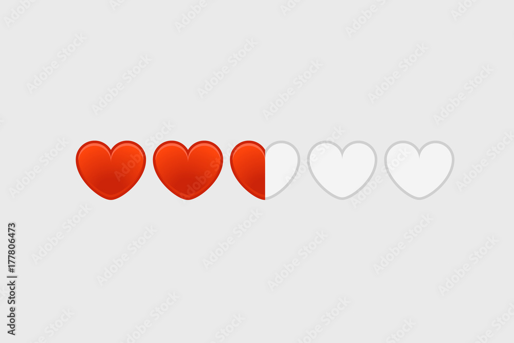 Poster Rating template. Red hearts rating vector layout