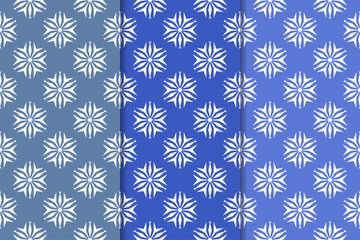 Set of floral ornaments. Vertical blue seamless patterns