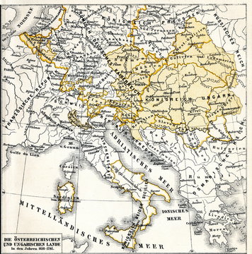 History of Austro-Hungarian Empire - Austrian and Hungarian lands in 1618-1795 (from Meyers Lexikon, 1896, 13/304/305)