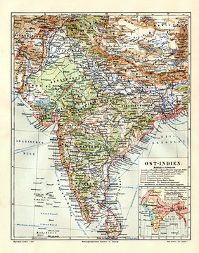 Map of East Indies (Indian subcontinent) (from Meyers Lexikon, 1896, 13/332/333)