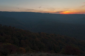 autumn sunset in Pilis mountains, Hungary, Preacher chair