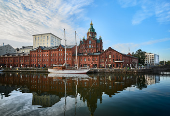A seaside view to the Uspenski Cathedral in Helsinki Finland.