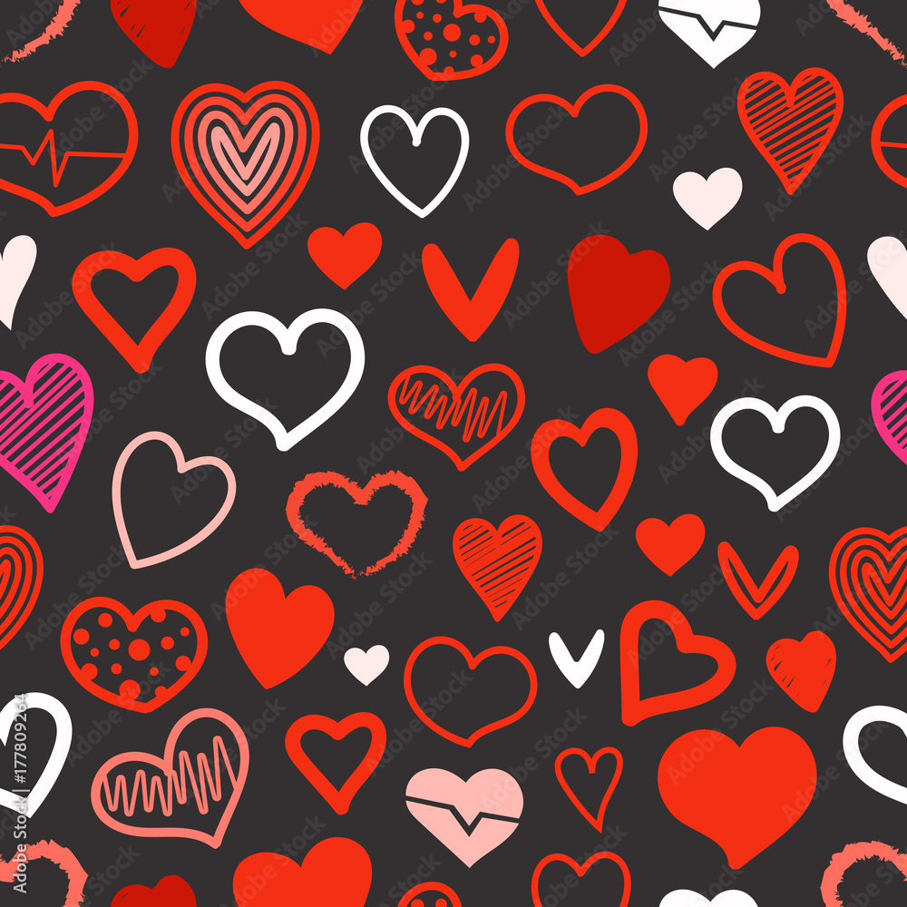 Poster red hearts seamless background. design elements for valentines day