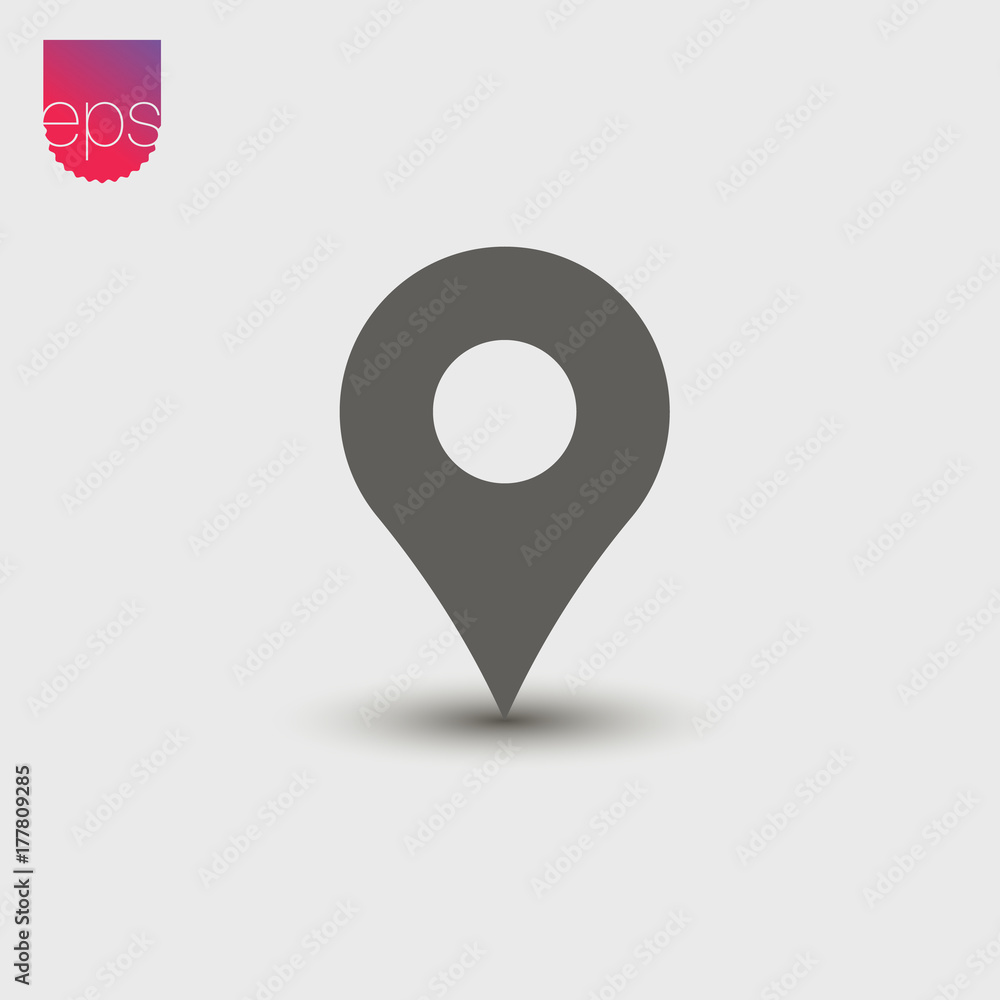 Poster Pin simple Vector Icon. Vector emblem isolated on grey background. Vector pictogram