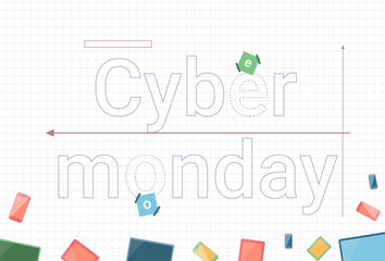 Cyber Monday Sale Banner With Modern Technology Gadgets Online Shopping Discount Poster Design Flat Vector Illustration