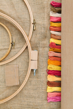 embroidery hoops and threads