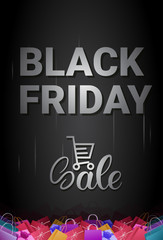 Black Friday Sale Banner With Shopping Cart And Bags On Background Holiday Discounts Poster Concept Vector Illustration