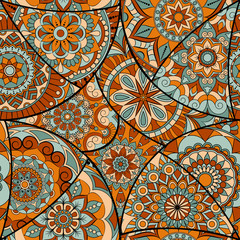 Seamless pattern tile with mandalas. Vintage decorative elements. Hand drawn background. Islam, Arabic, Indian, ottoman motifs. Perfect for printing on fabric or paper.