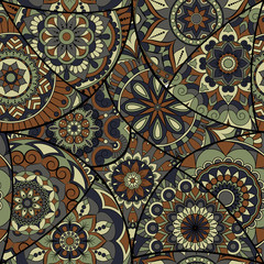 Seamless pattern tile with mandalas. Vintage decorative elements. Hand drawn background. Islam, Arabic, Indian, ottoman motifs. Perfect for printing on fabric or paper.