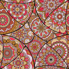 Seamless pattern tile with mandalas. Vintage decorative elements. Hand drawn background. Islam, Arabic, Indian, ottoman motifs. Perfect for printing on fabric or paper.
