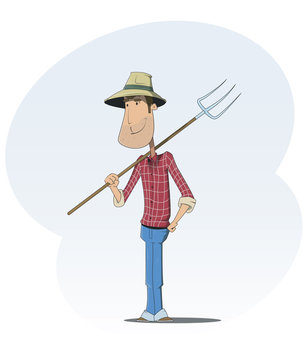 Funny cartoon farmer character.