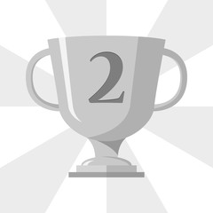 Silver trophy winner cup with 2 symbol on the trophy, vector illustration