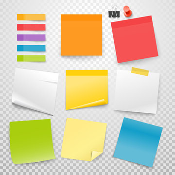 Different color paper stickers vector collection. Advertising mockup isolated on