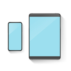 Realistic illustration of Modern Gadgets. Tablet and Mobile Phone Vector Set. Vector Mockup