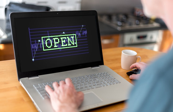 Open stock market concept on a laptop