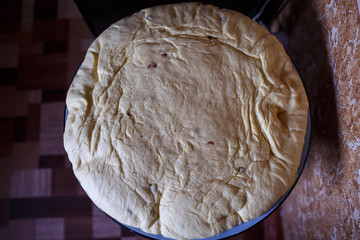 large pan with the dough