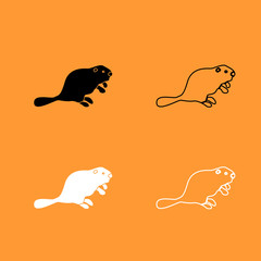 Beaver black and white set icon .