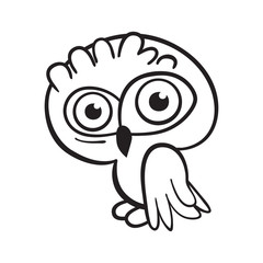 Cartoon linear owl on white background. Vector illustration.