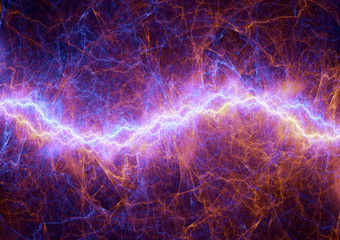 Orange and blue lightning, abstract fractal background