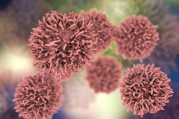 Thyroid cancer cells, 3D illustration. Thyroid cancer awareness image