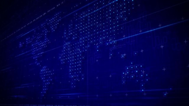 Technology background with geometrical pieces of world map.Business and stock market digital elements on blue BG.Combine with your video to make it more dynamic and technological.