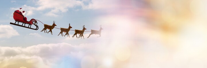 Cloudy sky transition of Santa's sleigh and reindeer's